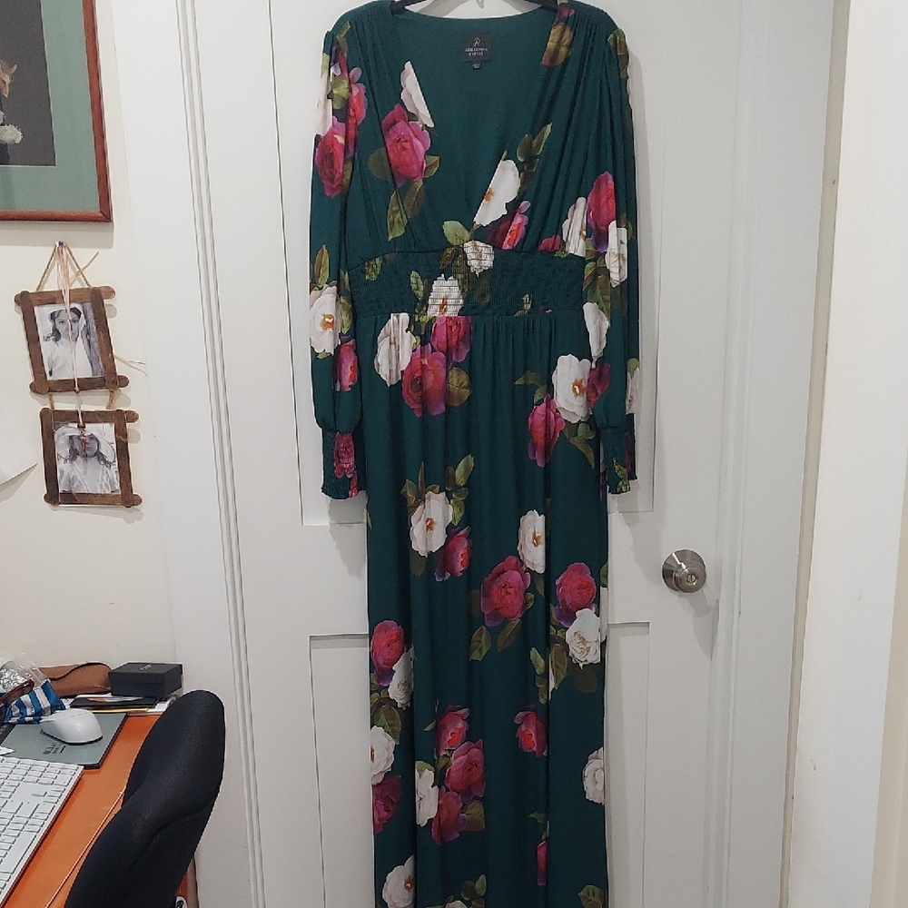 Adrianna Papell Size Large Floral Green Maxi Dress